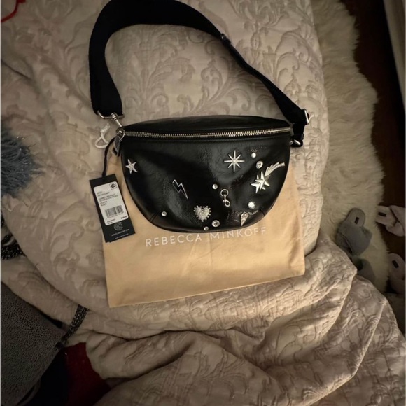 Darren Belt Bag with Celestial Studs. Black Leather. SOLD OUT - Picture 1 of 8